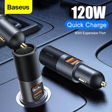 Baseus 120W Dual Port USB A Type C PD Car Charger Auto For 12-24V Car Socket Splitter For IPhone Mobile Phone Charger Adapter For iphone 12 Pro Max 11 Pro max Xiaomi 10 Ultra Redmi Samsung S21 Ultra